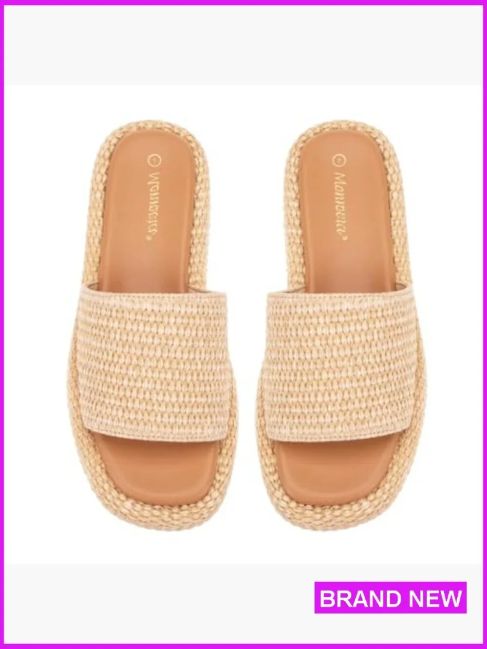 Women Raffia Espadrille Platform Slides Woven Straw Beach Vacation Shoes